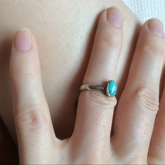 Dainty Silver Oval Turquoise Pinky Ring